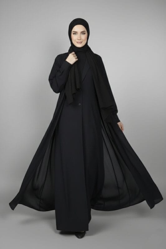 Black Coat Style Abaya with Cuff Style Sleeves OL 1111 1