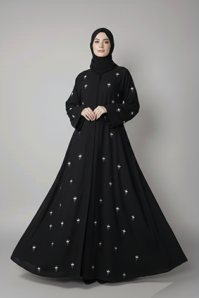 Gown Abaya with Embroidery on Front and Sleeves OL-1107_
