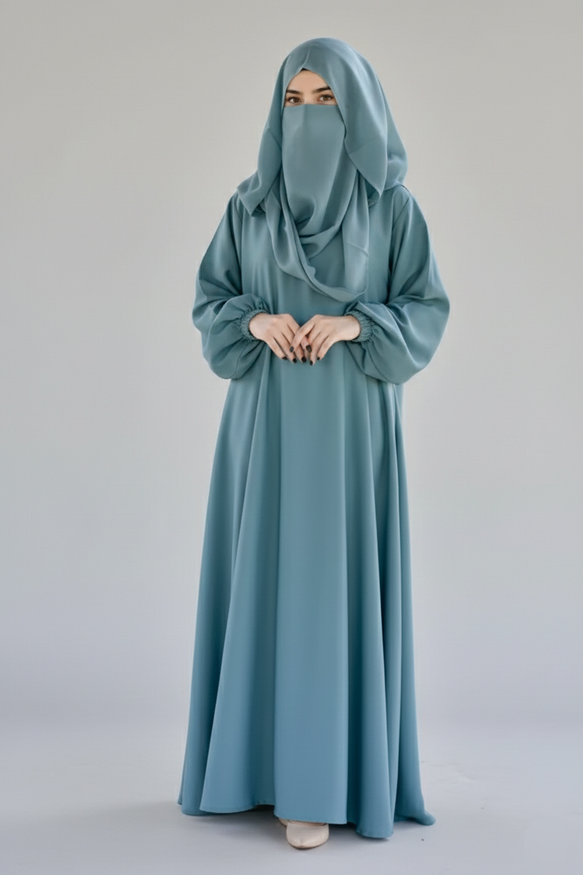 Grape Colored Maxi Abaya with Elastic Sleeves Cuffs OL-125_(2)