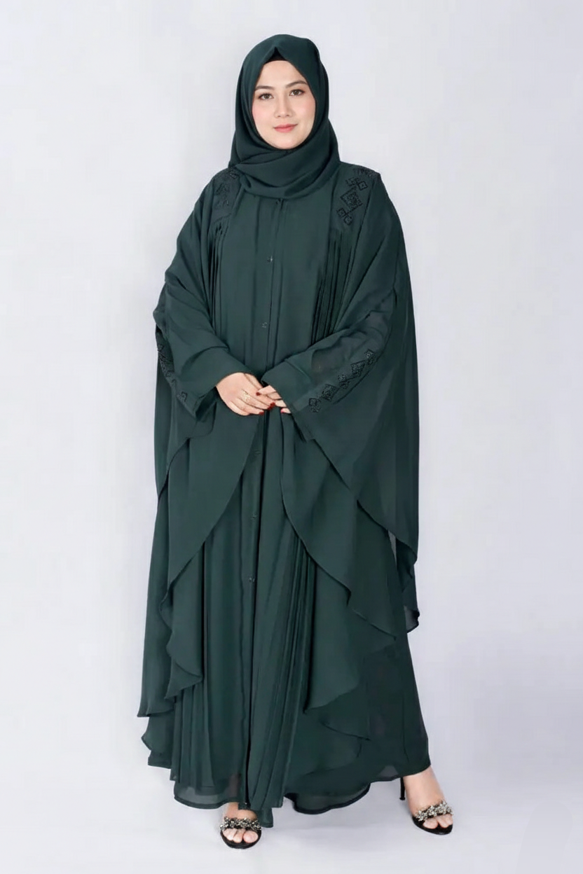 Kaftan Abaya in Double Layered Chiffon with Stone Work OL-193(2)