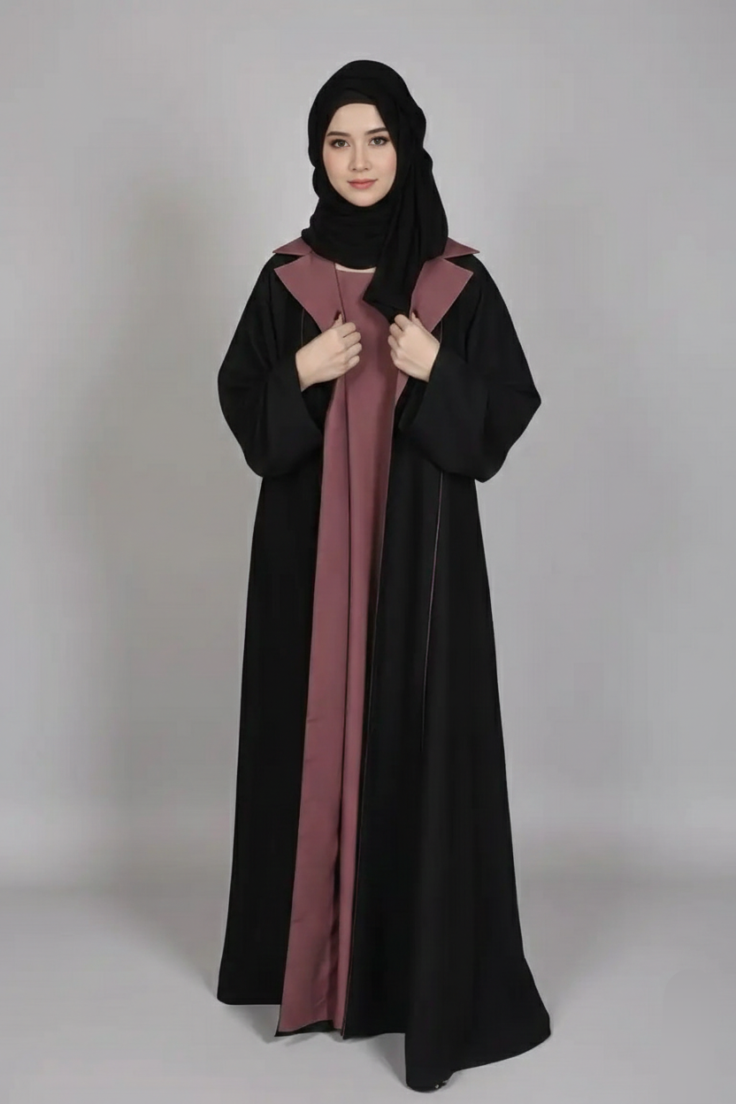 Nida Coat Style Abaya With Piping on Front OL-1125_(1)