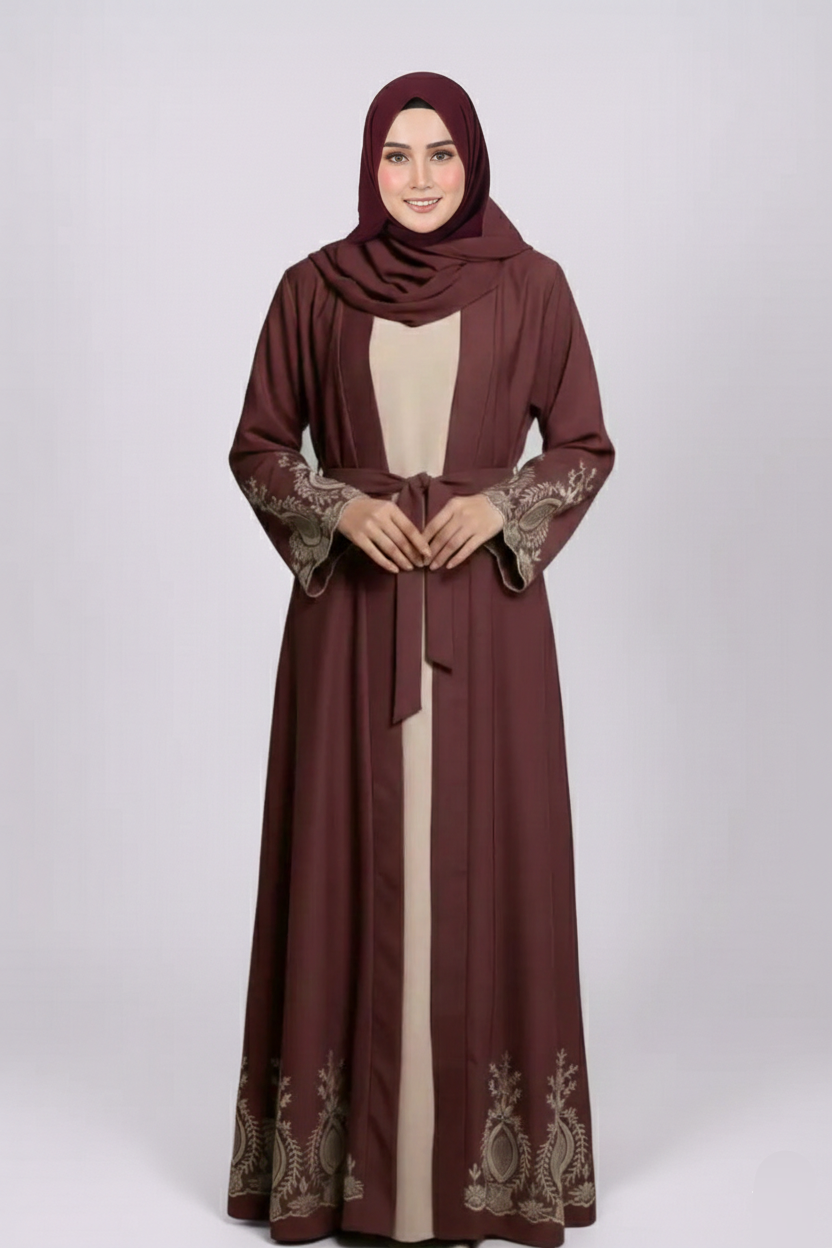 Nida Double Front Open Gown Abaya With Embroidery – 0857_(2)