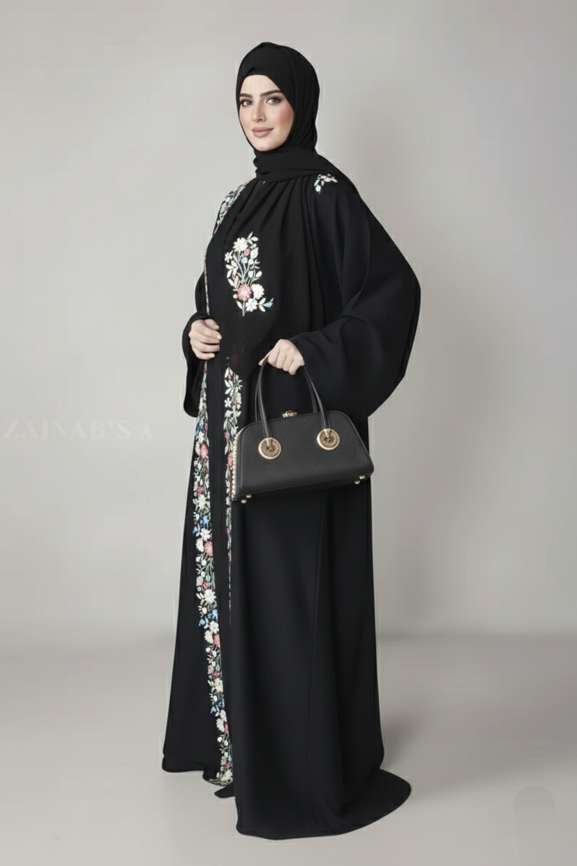 Nida Front Open Abaya with Inner Maxi Embroidery on Front OL-1106