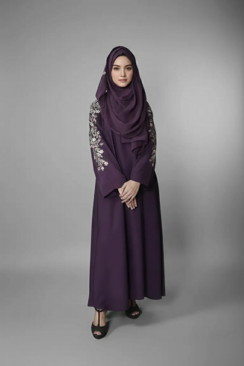 Nida Maxi Abaya with Embroidery on Sleeves and Back OL-1082_