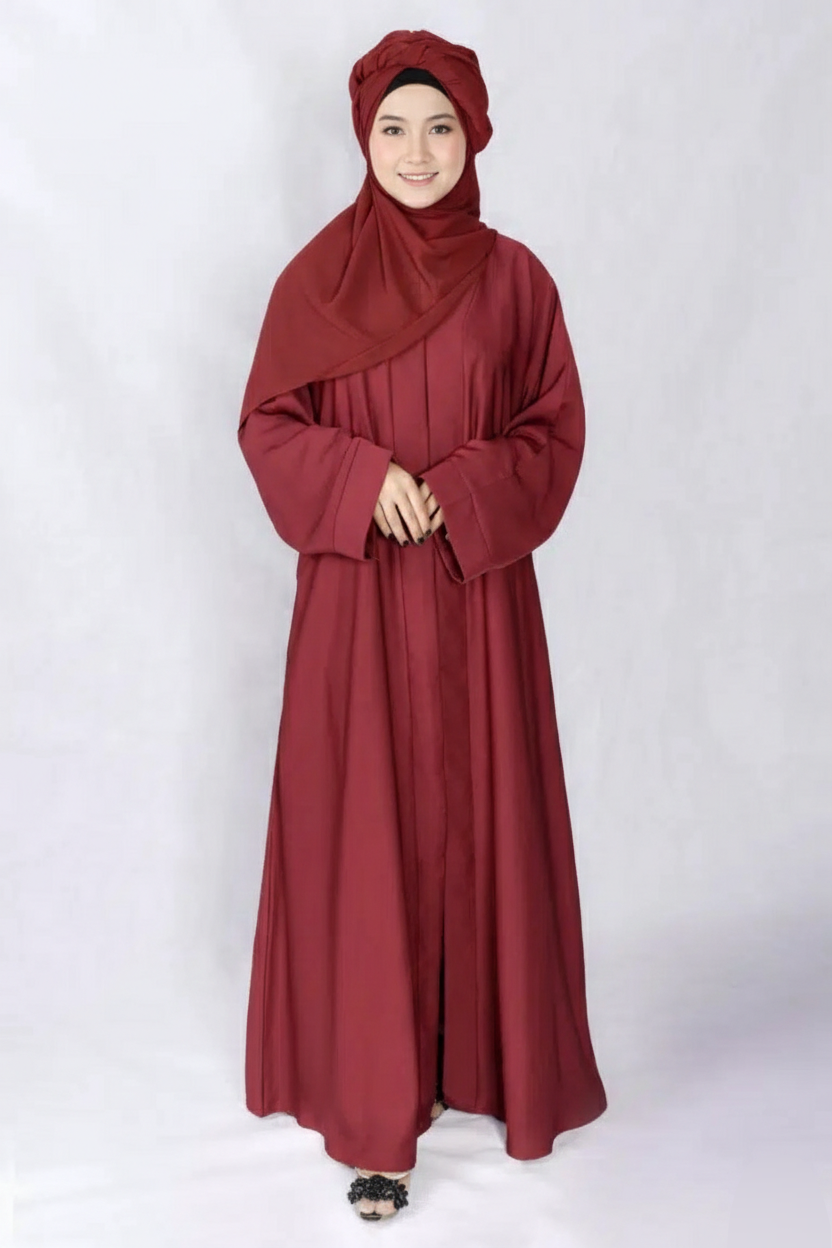 Red Colored Front Open Abaya with Side Pockets OL-119(1)
