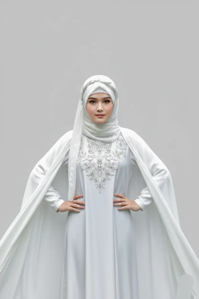 White Kaftan Abaya Inner Maxi with Elegant Pearl Work