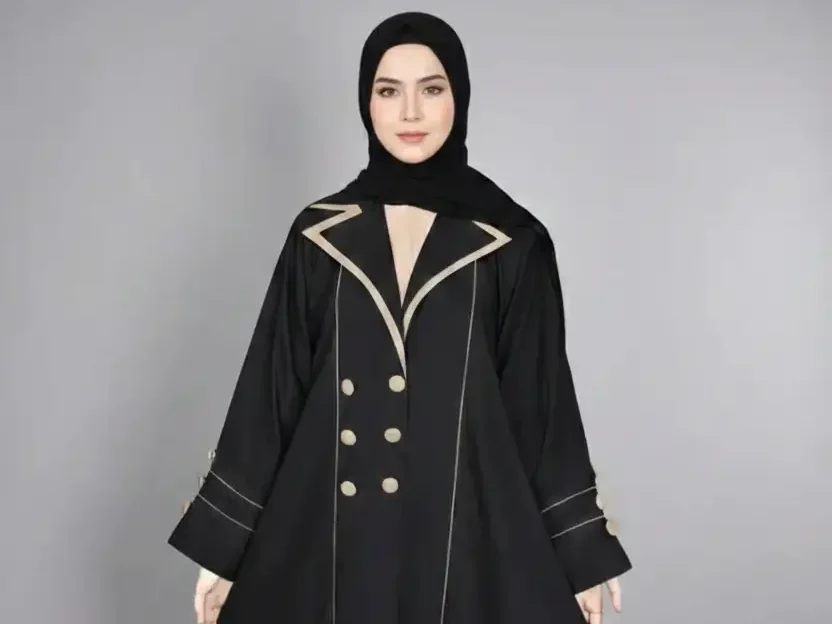 Black Coat Style Abaya with Buttons on Front Sleeves OL 1126 2 edited